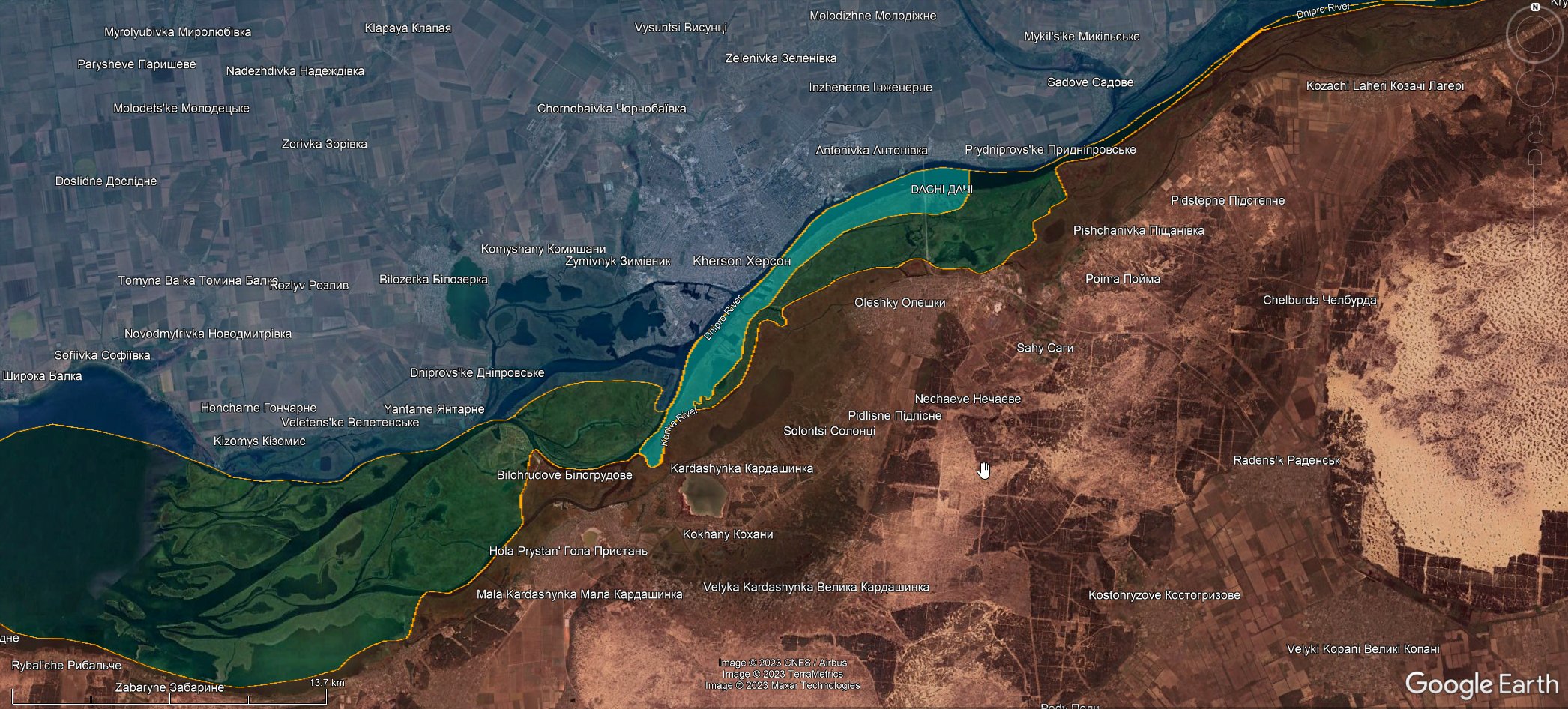 Ukrainian advances at the Dnipro in May 2023