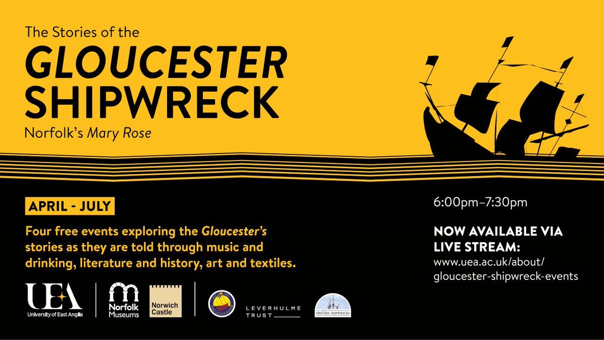 Two weeks until our next @gloucesterwreck adventure on the high seas! Join us for 'Shipwreck & the Sea in Early Modern Art & Culture: New Horizons & Watery Graves' with @DrCT1 & Elsje van Kessel. In person places are fully booked but you can join online: store.uea.ac.uk/product-catalo…