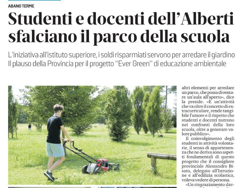 Un grande plauso agli studenti dell'istituto Alberti di Abano Terme, che han deciso di interpretare al meglio il loro senso civico sfalciando l'erba e, col risparmio ottenuto, arredare il giardino della loro scuola.
#abanoterme #scuola #ambiente