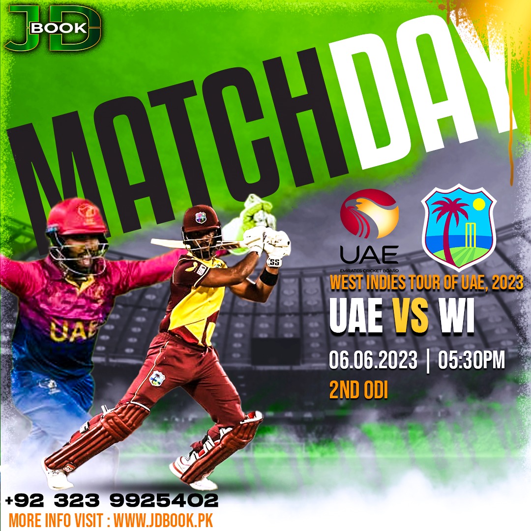 🙏🏻WELCOME TO JD BOOK🙏🏻 
jdbook.pk
𝐖𝐞𝐬𝐭 𝐈𝐧𝐝𝐢𝐞𝐬 𝐭𝐨𝐮𝐫 𝐨𝐟 𝐔𝐀𝐄
#UAEvWI #UAEvsWI #ODISeries #cricketlove #crickets  #cricketmatch #cricketers #jdbook #cricketbats #cricketlive #sports #sportsbetting #sportslife #sportsbet #cricketworld #worldcupleague