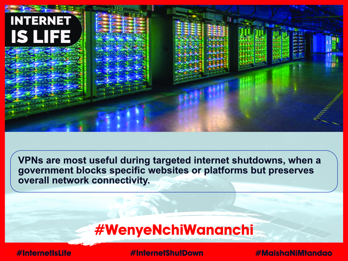 VPNs are most useful during targeted internet shutdowns, when a government blocks specific websites or platforms but preserves overall network connectivity. #InternetIsLife #MaishaNiMtandao #InternetShutDown