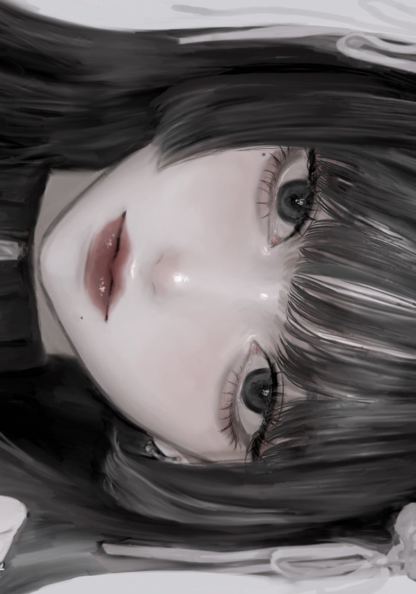 1girl solo mole black hair bangs mole under eye looking at viewer  illustration images