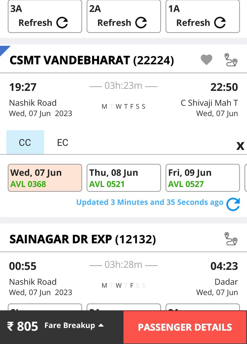 Earlier the awesome AC travel from Nashik to Mumbai in panchavati express used to cost 300 rs & the journey used to take 3.40 hrs.

Now under the able leadership of Modiji,AC seating in vande bharat express costs just 805 Rs & it reduces the travel time by whopping 17 minutes