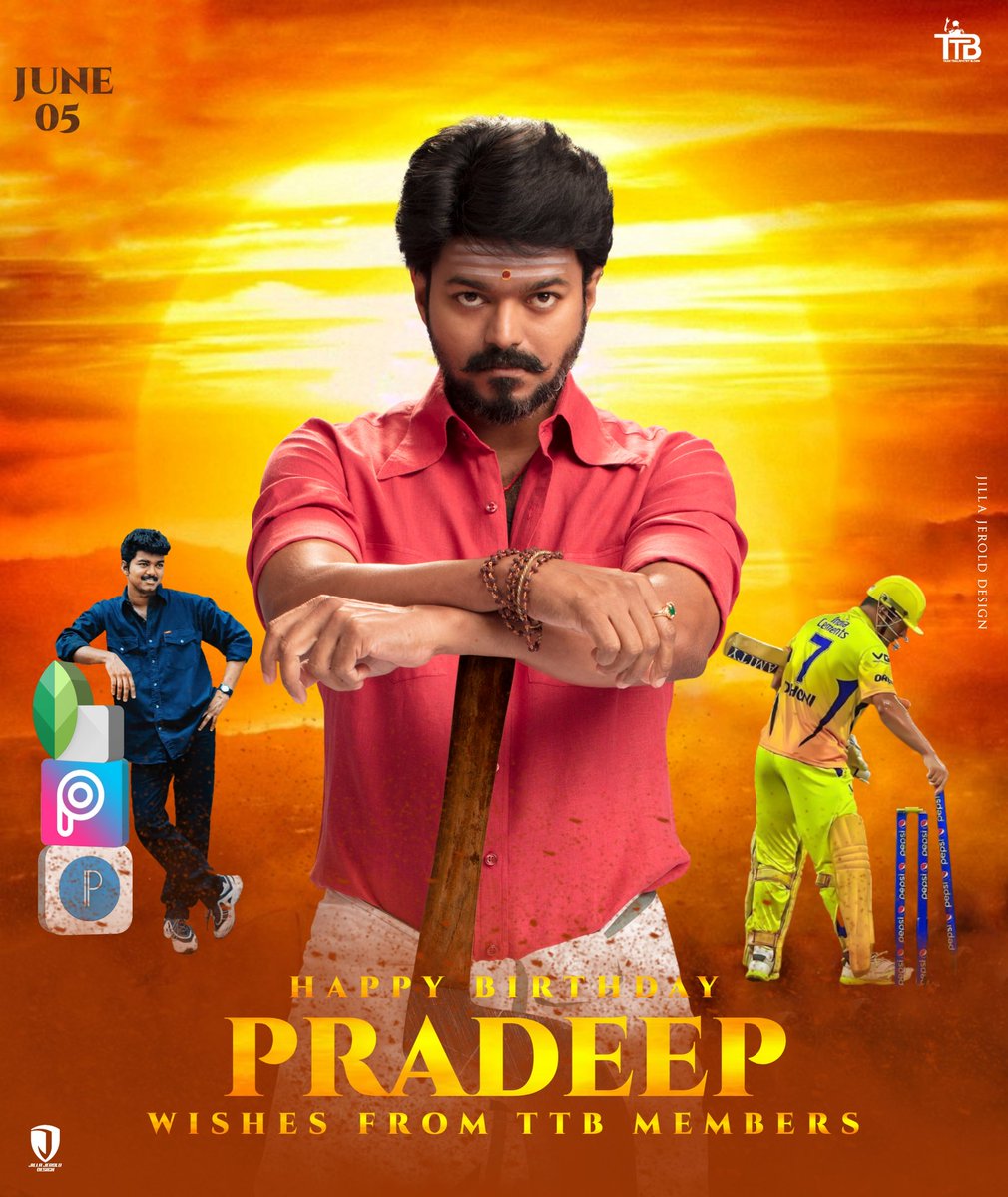 Happy To Release Special Birthday Poster For Our Thalapathy Fan & Our TTB Family Member @Vj_pradeep63 🥳🎉

Have A Great Year Ahead, Belated Birthday Wishes From #TeamThalapathyBloods 💐

Design: @JILLA_JEROLD

#Varisu @actorvijay #Leo #BloodySweet