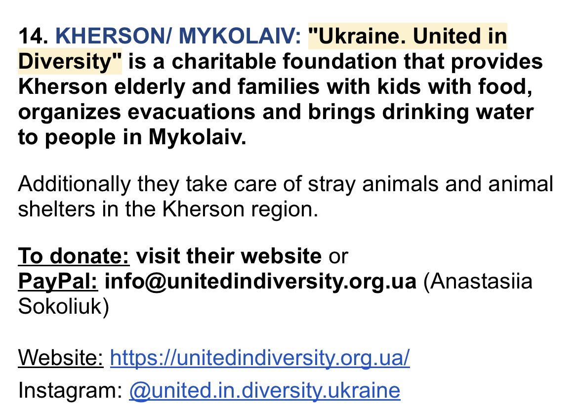 Below is the information about Ukrainian volunteers who help people in Kherson. Please donate and support them, this is the least we can do right now. Please share! All links are in this donation guide: docs.google.com/document/d/1Mf…