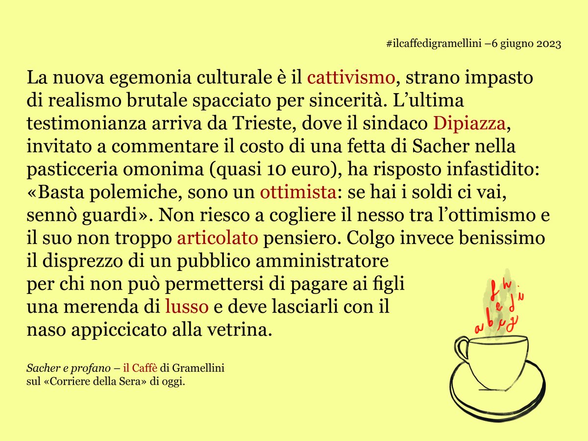 «Sacher e profano»: #ilcaffedigramellini sul @Corriere  di #martedì #6giugno.
corriere.it/caffe-gramelli…