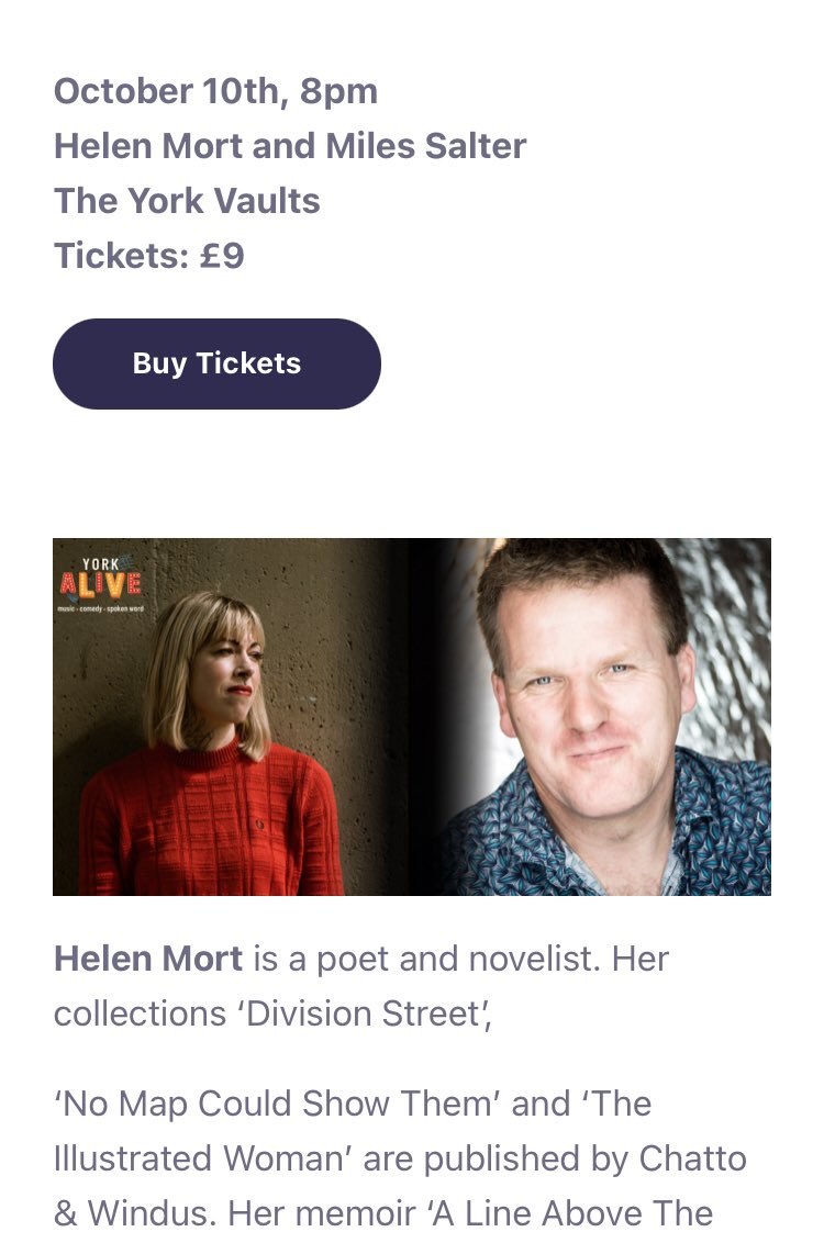 Not done many poetry gigs in last few years. Looking forward to this with @HelenMort as part of @yorkalive1 in October. @PoetrySociety @york_calling