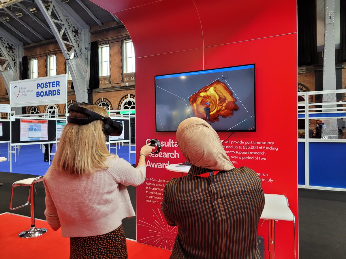 grechleanne's tweet photo. Are you at the @BritishCardioSo conference today? We’ve got Professor John Simpson and Dr Natasha Stephenson from @KingsCollegeLon on @TheBHF stand showcasing their virtual reality technology. Come and take a peek, you won't be disappointed! #BCS2023 https://t.co/usvkKYmTTW