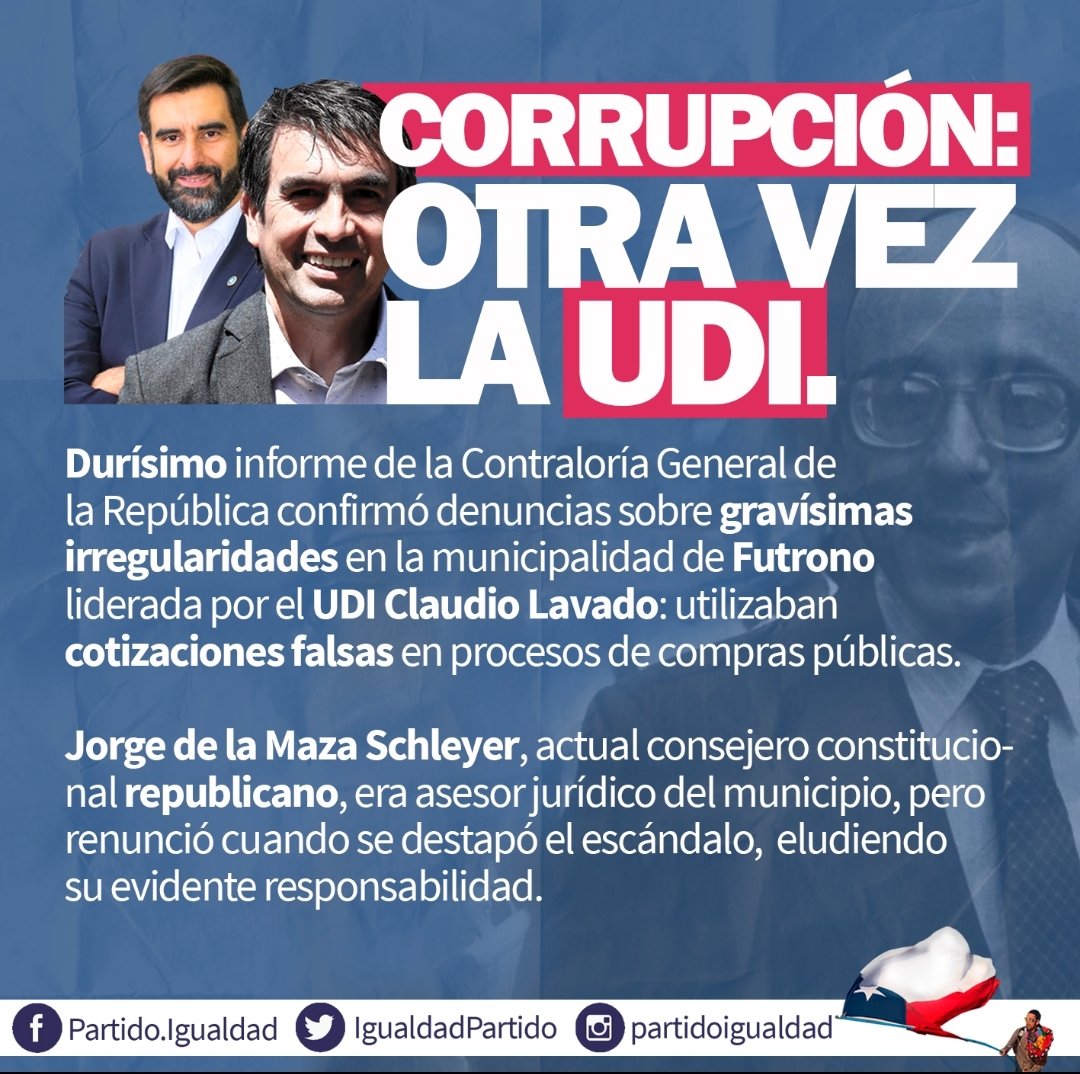 boxcarter1's tweet photo. 🛑 Grave : Durísimo informe de la Contraloría General de la República confirmó denuncias sobre gravísimas irregularidades en la municipalidad de Futrono liderada por el UDI Claudio Lavado: utilizaban cotizaciones falsas en procesos de compras públicas. https://t.co/8Zp4WMeSWM
