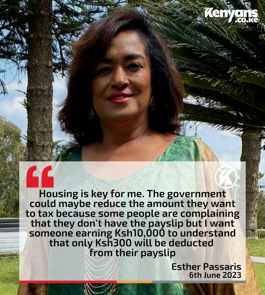I want someone earning Ksh10,000 to understand that only Ksh300 will be deducted from their payslip - Esther Passaris