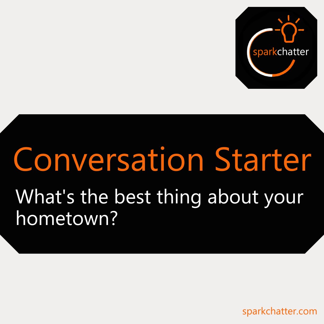Curious about hometown pride? Strike up a conversation with the question, "What's the best thing about your hometown?" It's the perfect follow-up to "Where are you from?"
#sparkchatter #curious #connection #hometownpride #personalconnection #memories #conversation