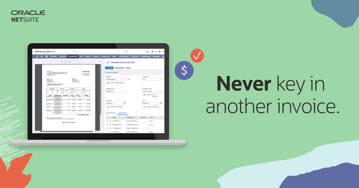 daltonrdo's tweet image. It’s not too good to be true – you really CAN give your fingers a rest from all that invoice keying. See how @NetSuite AP Automation automates the process so you can cash in on money and time savings. 👏 #InvoiceManagement #AccountsPayable #APAutomation social.ora.cl/6012OaI9j