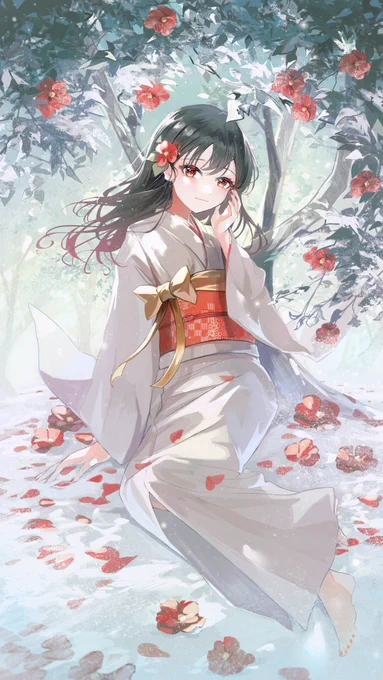 雪と椿 #自分の代表作だと思う絵を一枚だけ選んでみよう