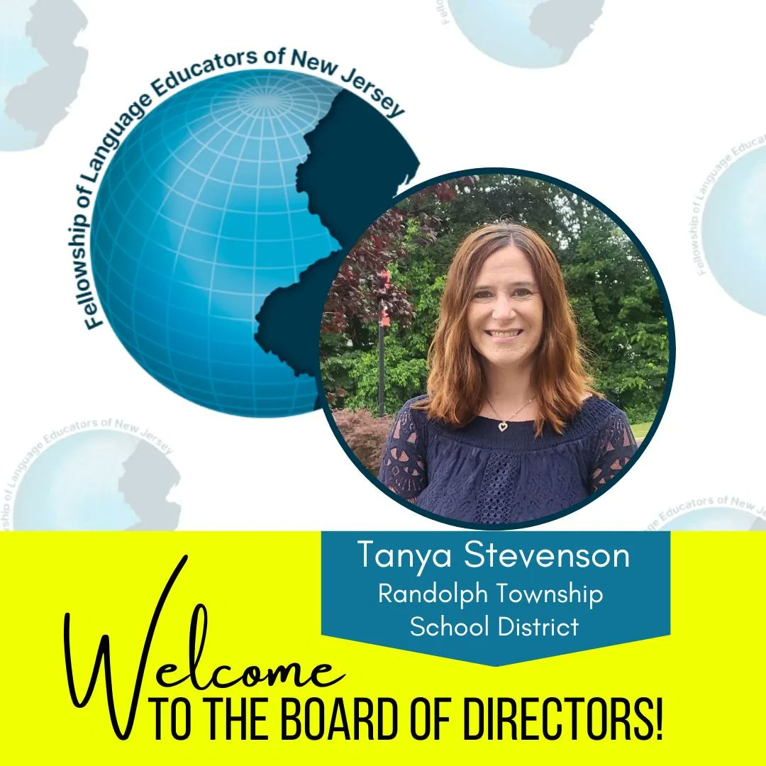 FLENJ's tweet photo. Good Morning, All!☀️😊Please join us in welcoming one of our new FLENJ Board of Directors, Tanya Stevenson!! Tanya is the supervisor of ESL and World Languages for the Randolph Township School District. Welcome to the FLENJ Board of Directors, Tanya!👏🎉 https://t.co/3evSqffVZN