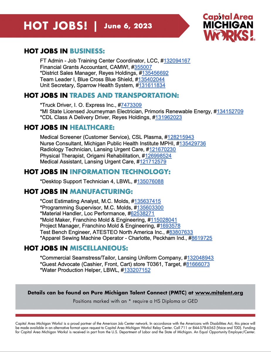 camwjobs's tweet image. Have you hit a block in your career and looking for a fresh start? Take a look at this week's Hot Job Report for your next opportunity! #MiJobs bit.ly/3oTtgO4
