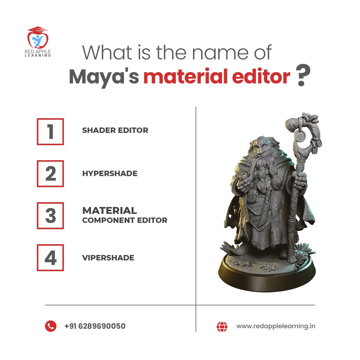 redapplekolkata's tweet photo. It's quiz Time! 🥳
👉Drop your answer in the comment section 
#quiztime #funtime #quizoftheday #RedAppleLearning #3danimation #maya #trending #collegestudent #knowledge #animation #Answer #3dmodelling https://t.co/YmGwiYx1KU