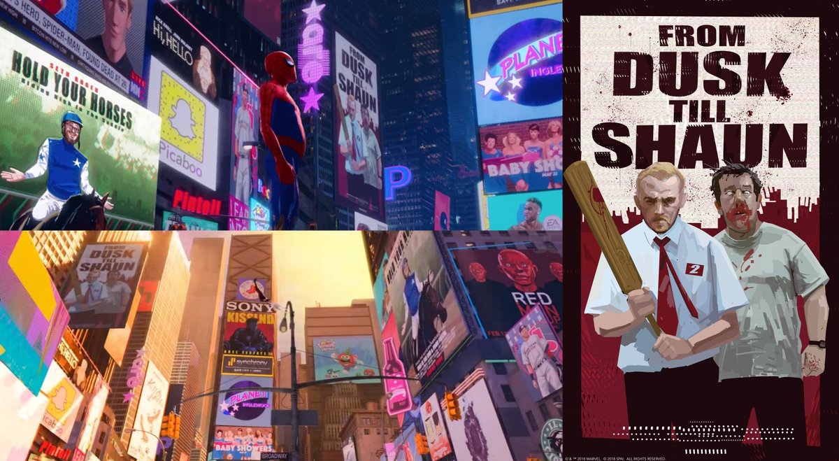 #TriviaTuesday: Edgar Wright and Simon Pegg briefly considered making a sequel to 2004’s 'Shaun of the Dead' entitled 'From Dusk till Shaun' but opted against it, only for 2018's 'Spider-Man: Into the Spider-Verse' to resurrect the idea with a tribute poster in Times Square.