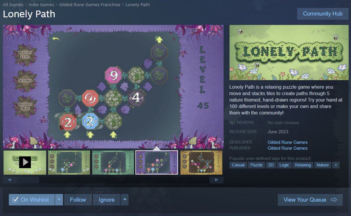 HashtagIndieDev's tweet photo. 🐳GAMES TO WISHLIST - #LonelyPath

📣A relaxing puzzle game where you move and stack tiles to create paths through hand-drawn regions! Try your hand at 100 different levels or make your own and share them!

📍DEV: @GildedRune
🔗https://t.co/c80uP9DMo2

#steam #puzzle https://t.co/QpBu5mKnQR