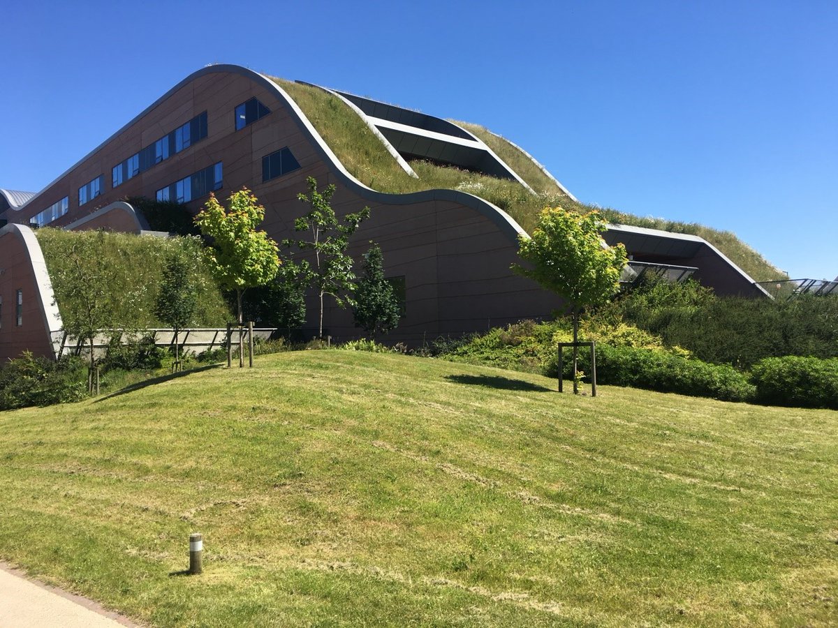 For our penultimate #WGRD2023 top 10 #greenroof projects we focus on our speciality in designing pitched / sloping roofs that utilise our range of geogrids and geocellular web retention systems to keep the growing media in place, as utilised for the impressive Alder Hey hospital