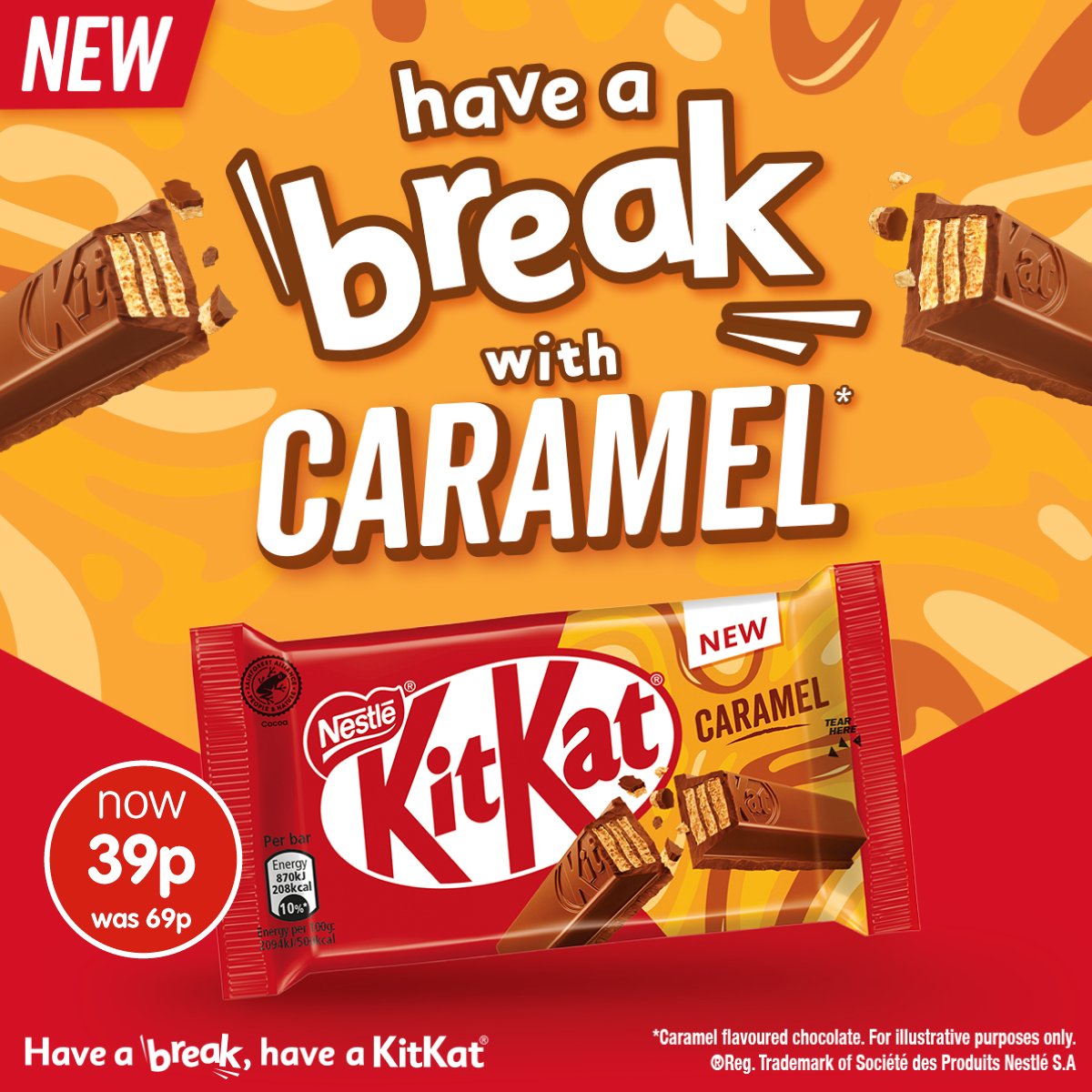 #COMPETITION

Have a break with the new KitKat Caramel and win a £10 B&amp;M gift card!🍫🤩

Delicious crispy wafer coated in caramel-flavoured chocolate - perfect for a break after a week with the little ones👀😂!

Available for 39p in B&amp;M!

To enter, RT this post!

Ends 9am 7/6/23