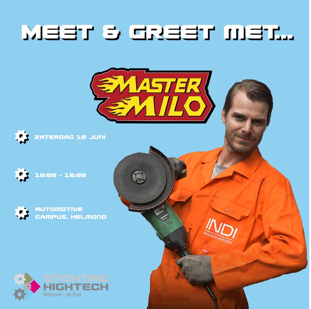 MEET &amp; GREET #mastermilo82
 #WW2 #T55 #360°CARSWING
Als je weet waar dit over gaat, dan ben jij een echte fan
van #mastermilo en jij kan tijdens onze Hotspot live kennis maken met zijn toffe creaties!

Dus… zien wij jou 10 juni terug op de Automotive
Campus?

#DutchTechFest