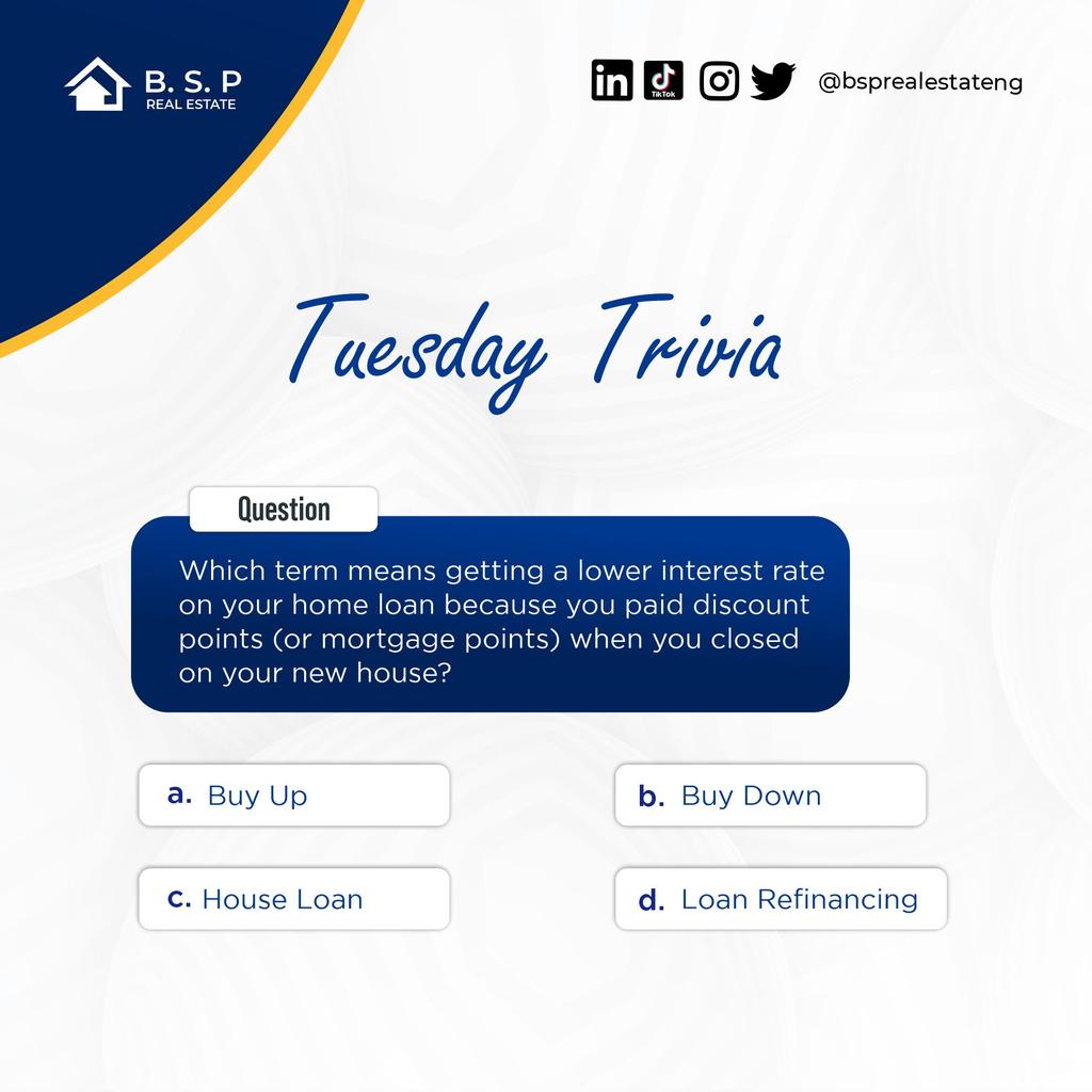 bsprealestateng's tweet photo. It's learning time 💃💃💃
What's your answer?
Comment below 👇
.
.
.
#tuesday #triviatuesday #realestate #realtorslifestyle https://t.co/mmTEwfgXGw