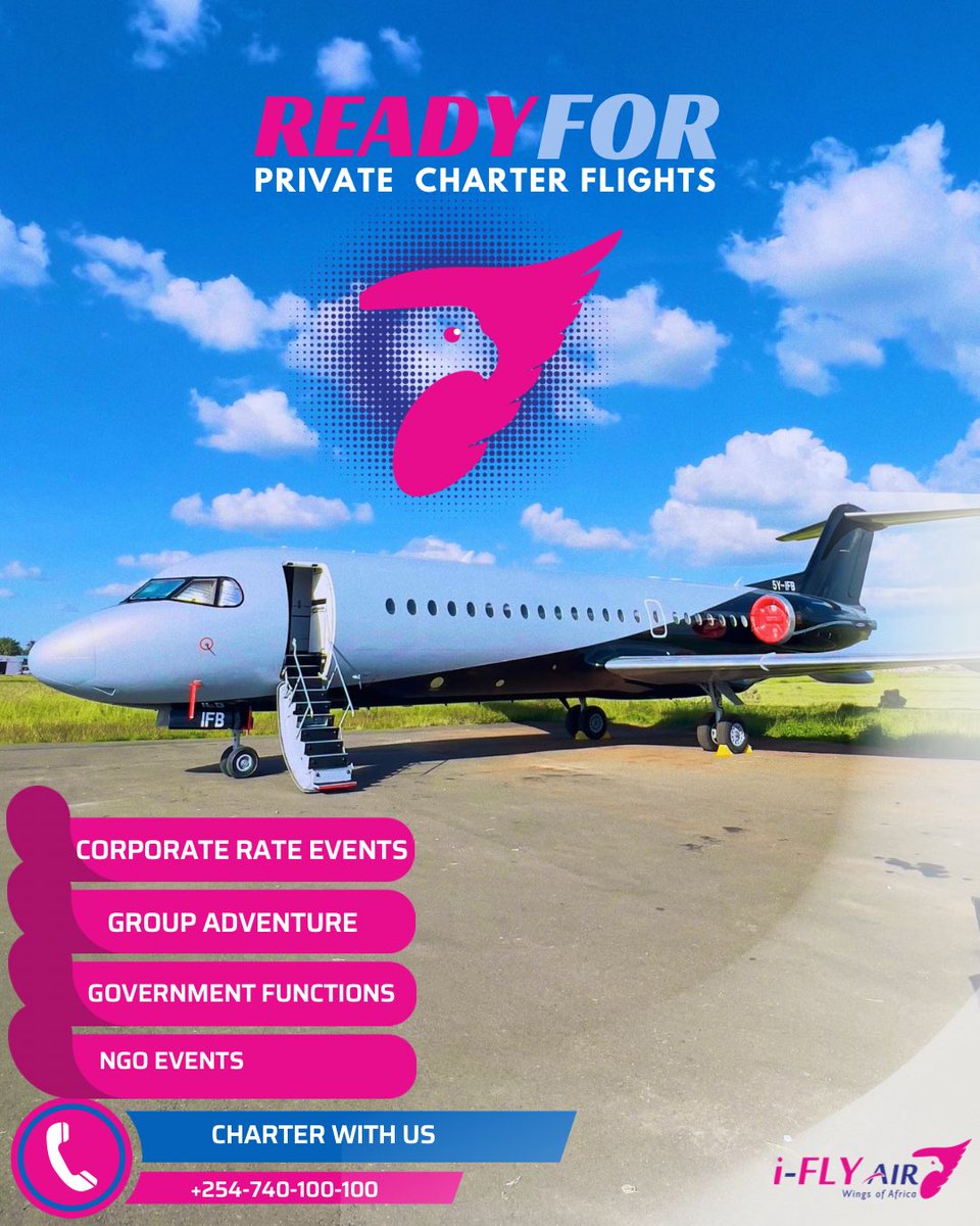 We provide private charter flights. Book with us today at 0740100100.

#IflyAir #PrivateCharterFlights #GroupTravel #CompanyRetreats