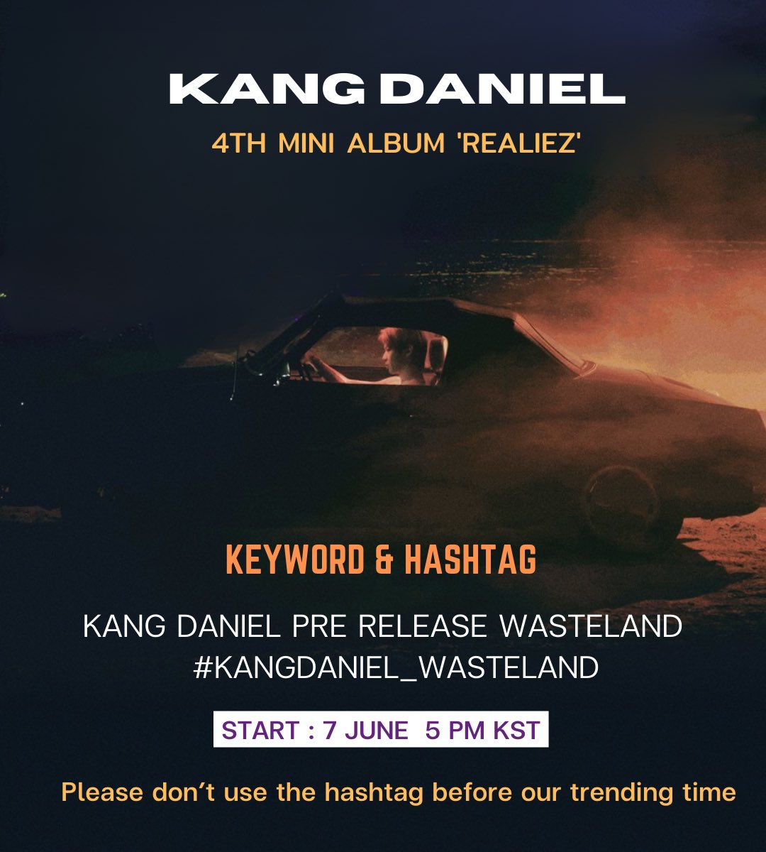 KDVTteam's tweet photo. [Wasteland Hashtag Party]

Please join us and let the world know about "Wasteland"

🗓: June 7th, 5:00PM KST

#️⃣KangDaniel_Wasteland
🔑 Kang Daniel Pre Release Wasteland

❌Please don’t use the hashtag before trending time 🙏

@konnect_danielk #강다니엘 #KANGDANIEL https://t.co/GAKBAfPvdk