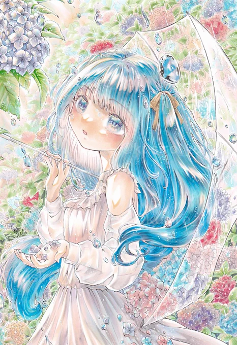 「雨上がりの花」  #イラスト