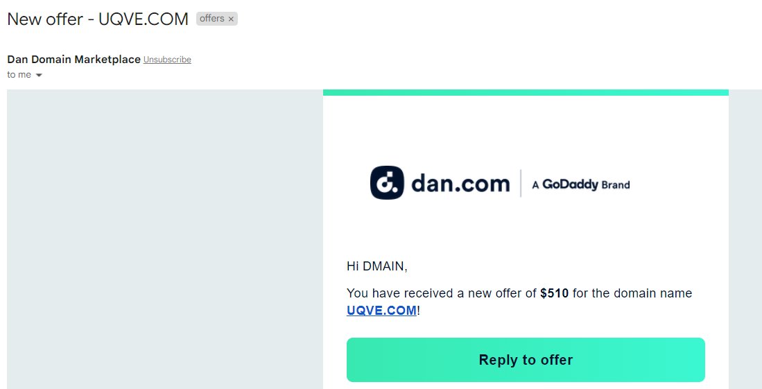 Sold UQVE.COM for $510 via @Undeveloped 

Got lot of offers for this domain name in the past few weeks and I Finalized this offer.

#domains #domainssale #domain #4Ldomain #domainnamesale #domainnames #sale #TLD #comdomains #domainsale #solddomain #domainsalereport