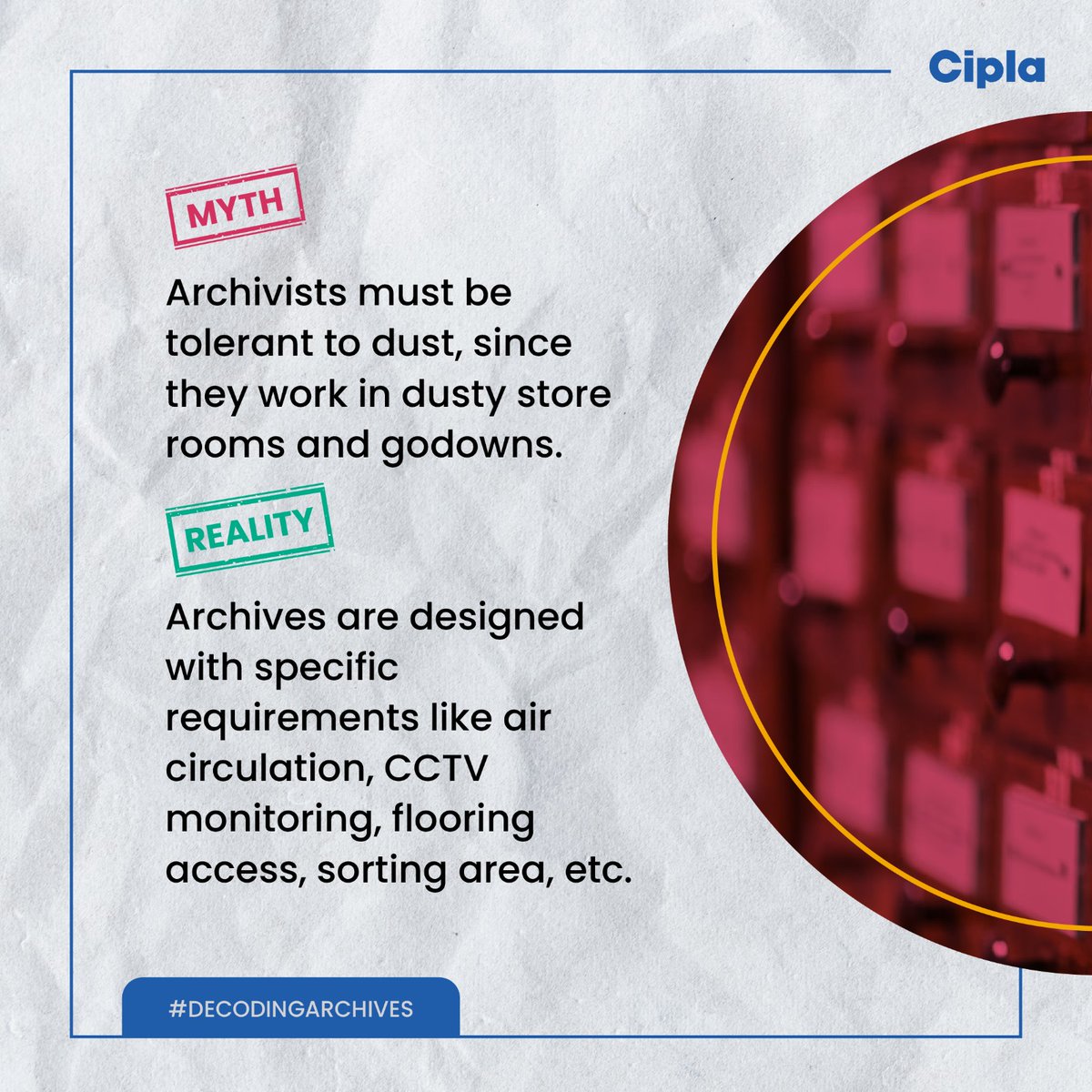 CiplaArchives's tweet photo. There's a lot of mystery surrounding archives. In this post we debunk common myths & misconceptions that we often come across.
#InternationalArchivesWeek #IAW2023 #75YearsICA #DecodingArchives #MythVsReality @ICArchiv
#CiplaArchives #BusinessArchives #BusinessHistory https://t.co/nFUMvcizCT