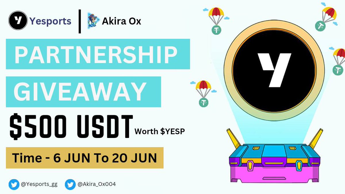 😍 Yesports x Akira Ox Collaboration #Giveaway 🎮🥳

🏆 Prize Pool: $500 in YESP! 💰

To Enter:
✅ Follow @yesports_gg and <a href="/Akira_OX004/">Akira OX 🟡</a> 
✅ Complete Gleam Campaign: gleam.io/bwFAo/akira-ox…

⏰ Deadline: 20th June

Join now for a chance to win big and experience the ultimate