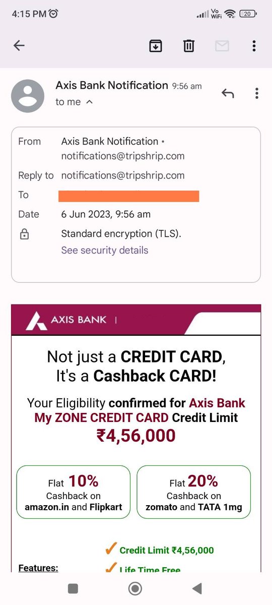 The scammers are getting smarter day by day. 
Axis Bank emails from a domain name that's clearly fake. 
Unfortunately, many fall prey to such scams. Please do not even click the unsubscribe button on such emails.

<a href="/AxisBank/">Axis Bank</a> please take note of this scam happening under your name.