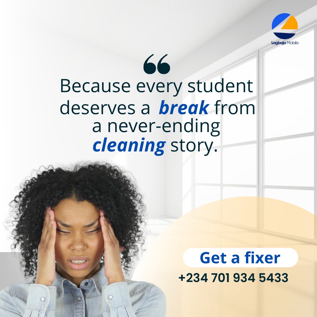 LagbajaMobile's tweet photo. Everyone deserves a break from a never ending cleaning story.

As a student, it is hard to find the time to keep up with your cleaning duties while managing a busy schedule😰.

🧵 https://t.co/hIHA4HrMkN