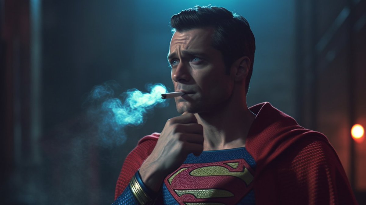 superman smoking cigarette Can you imagine your favorite superheroes smoking a cig? It's possible with  #AI Using #midjourney I create these images of #Batman #WonderWoman and # Superman super quick. Show me your results! Get creative,