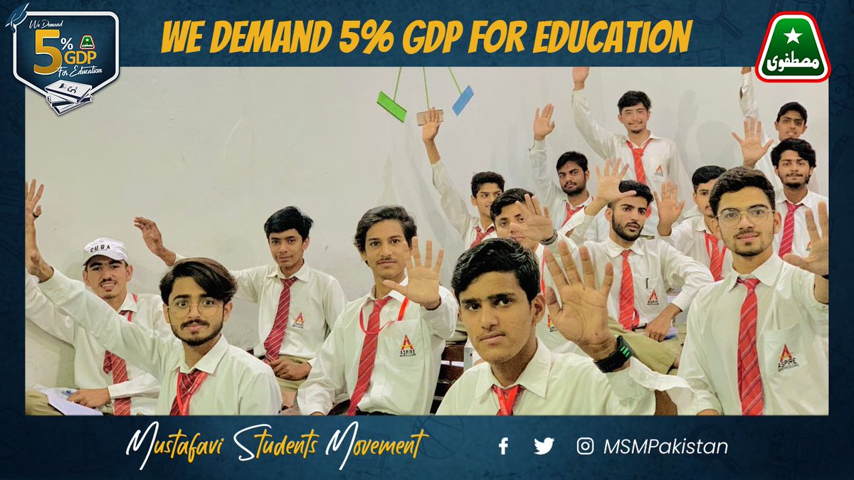MSMPakistan_'s tweet photo. Students of Aspirian College WazirAbad support the Demand of MSM to allocate 5% GDP for education in budget 2023-2024.

#EducationForAll https://t.co/LcTL4mmy6d