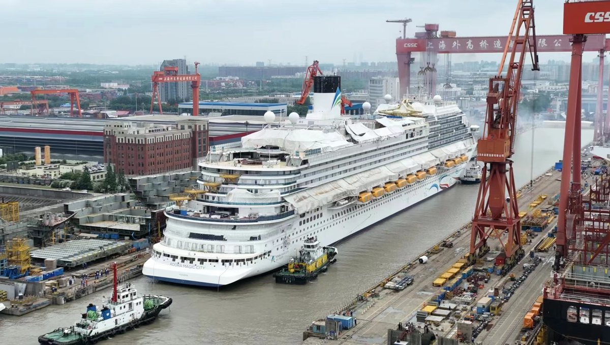 SpokespersonCHN's tweet photo. China's first domestically built large cruise ship #H1508 has left the dock and will be delivered soon. https://t.co/lbGot8mYa8