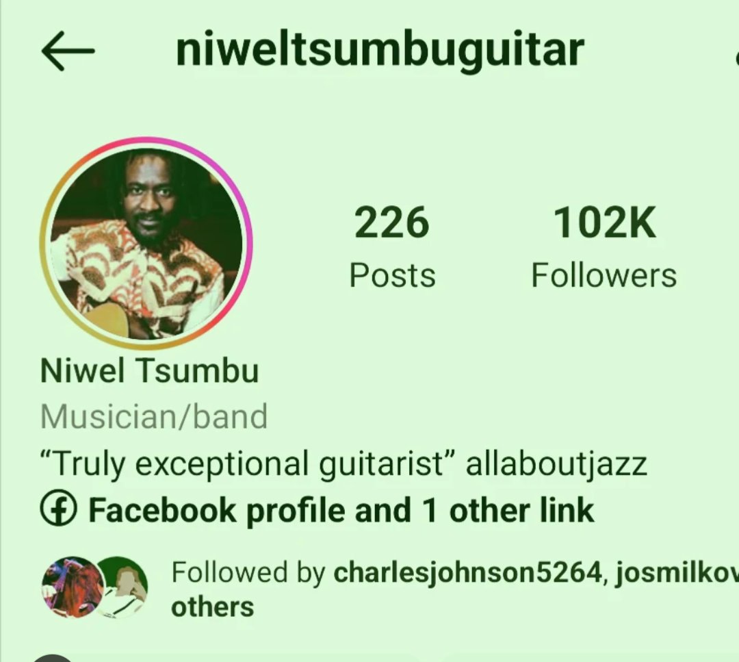 If you're a guitarist, Niwel Tsumbu is someone to hear.  He can be a one-man rhythm section or play a beautifully lyrical melody.  He improvises in multiple genres and plays concertos.  The more I hear him, the more I'm blown away by the breadth of his musicianship 
#guitar