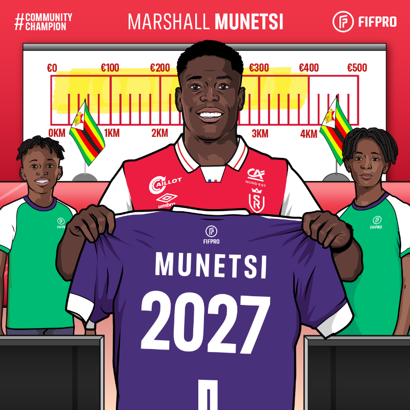 FIFPRO's tweet photo. .@MarshallMunetsi donates 10% of his earnings to his foundation, which provides an education for underprivileged children in Zimbabwe - and he's just signed a new contract that sees @StadeDeReims donate every time he plays.

This is why he's a #CommunityChampion.

@FUZ_ZIM 🇿🇼