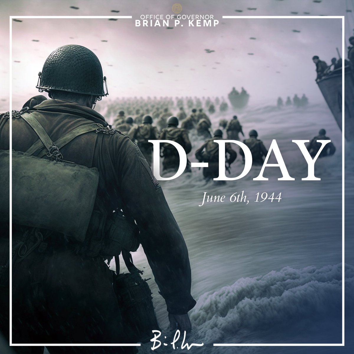 GovKemp's tweet photo. Today, we remember the bravery of those who stormed hostile beaches to defend freedom and move the Allies toward ultimate victory in WWII.

As we honor their service and sacrifice, we continue to be humbled by the valor they showed almost eight decades ago. https://t.co/H43UR2NViK