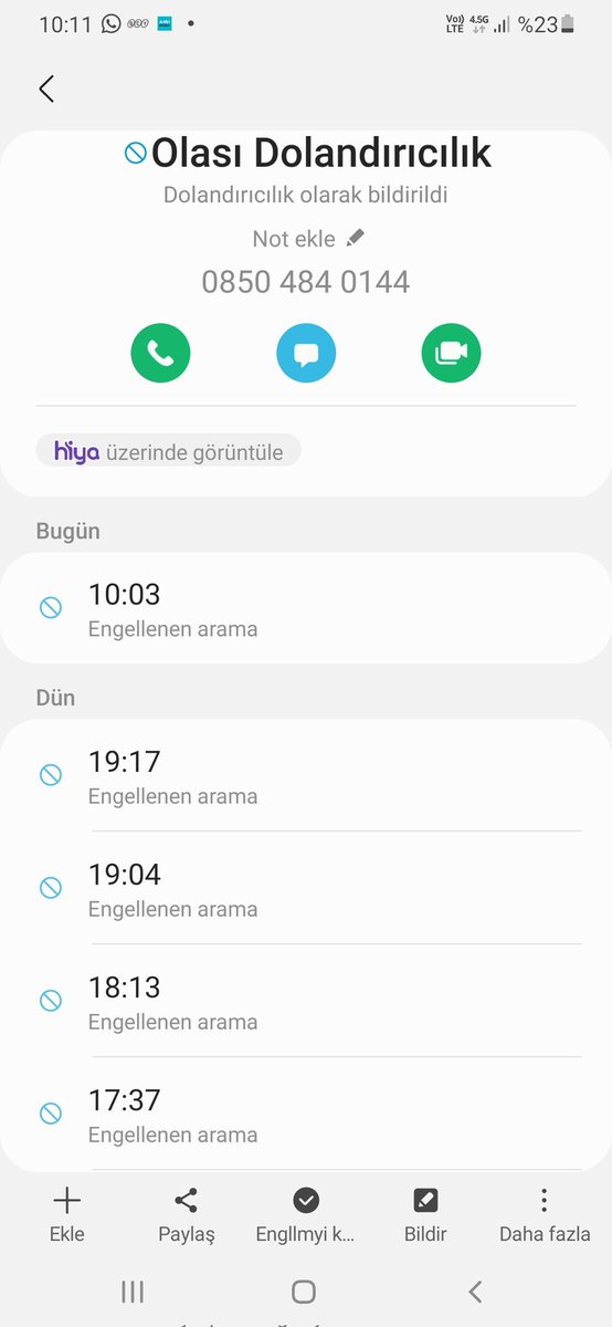 Allah belanı versin 0 850 484 01 44!Engellediğim halde bıkmadan usanmadan günde en az 10 arama. Kim dağıtıyor bu dolandırıcılara numaralarınızı?