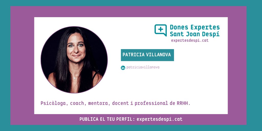 Vols conèixer la Patricia Villanova?  
Ella és una psicòloga, coach, mentora, docent i professional de RRHH que i actualment treballa en una consultora tecnològica a #SantJoanDespí Coneix-la:
 expertesdespi.cat/dona/patricia-…… 

#donesexpertes #emprenedora #donaemprenedora