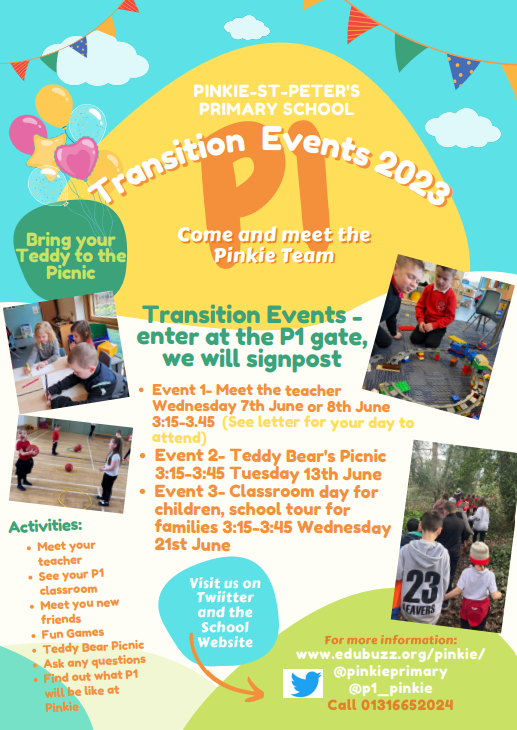 If your child is joining Primary 1 after the Summer break, then here is some key information about our transition events.