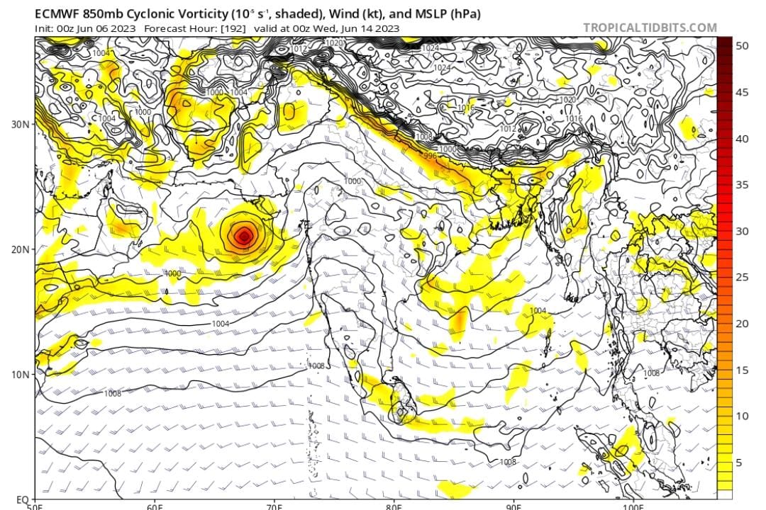 As per the latest update of #ecm and #gfs, the ecm model is moving northwest and approaching the coast of #Saurashtra and appearing as a depression over #Kutch. (N/1)