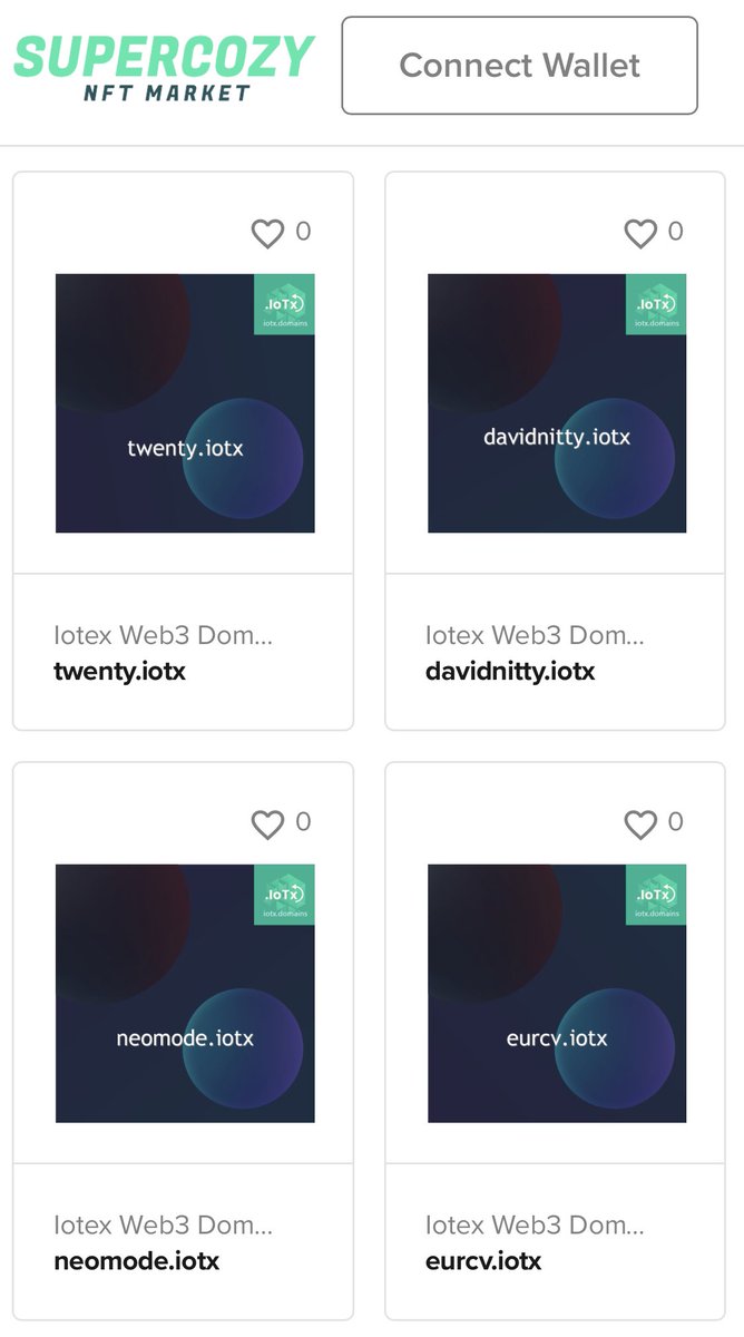 📢 Thrilled to announce that #IoTeXDomains has been officially listed on @SuperCozyNFT

🔥#SuperCozy - NFT Multi-Chain Marketplace for Trading, Collecting &amp; Community.

🔗 supercozy.io/explore?collec…

⚡️Register your .iotx on iotx.domains/app

#IoTeX #NFTs #Marketplace