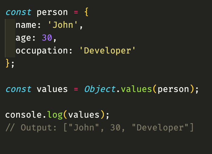 Sam0_702's tweet image. Unlock the potential of Object.values() in JavaScript! 🚀🔑
Object.values() returns an array of values from an object, giving you easy access to all the values for manipulation.
 #JavaScript #ObjectValues