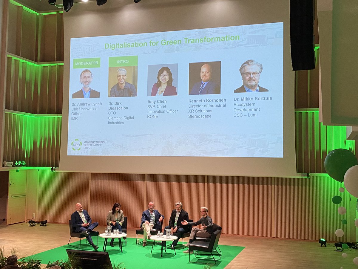 How to make your industrial process sustainable? Only by making it digital&amp; being the fastest in transformation, explains Dirk Didascalou CTO <a href="/siemensSW_DE/">Siemens Digital Industries Software Germany</a> .Where  to make your calculations? <a href="/mkerttula/">Mikko Kerttula</a> <a href="/CSCfi/">CSC</a> in <a href="/Kajaanikaupunki/">Kajaanin kaupunki</a> &amp;in most efficient EU supercomputer♻️🏭💡#MPD2023