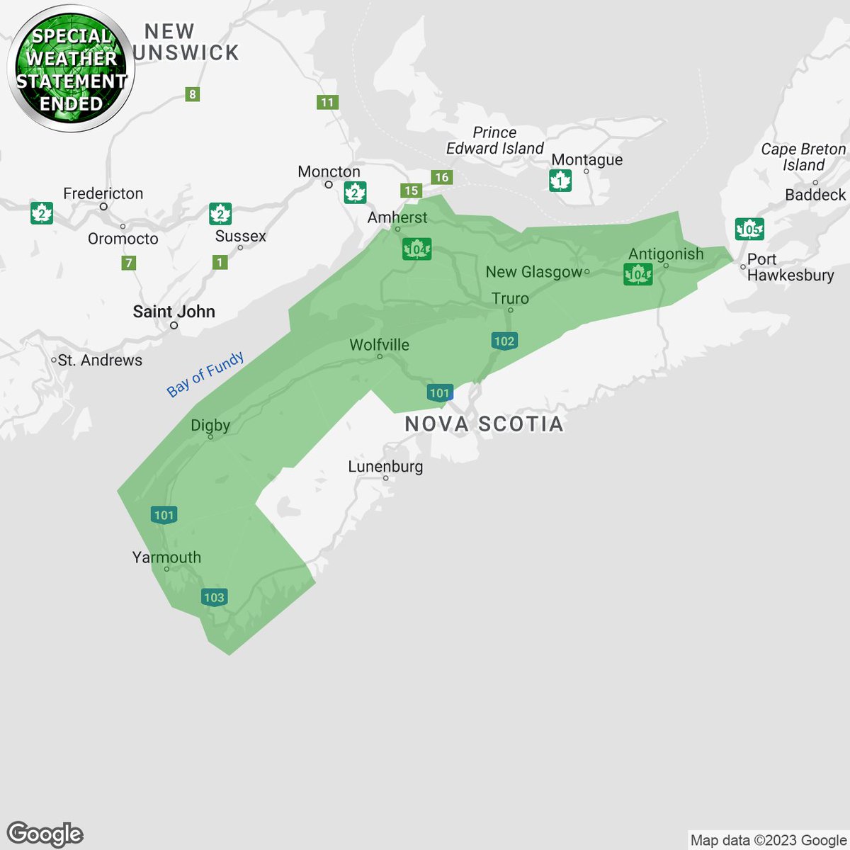 IWeatherNS's tweet photo. #nsstorm 4:34a SPECIAL WEATHER STATEMENT ENDED by Environment Canada

Shelburne County
Yarmouth County
Digby County
Annapolis County
Kings County
Hants County
Colchester County - Truro And South
Colchester County - Cobequid Bay
Cumberland County -...

https://t.co/kPkRAElHr3 https://t.co/kQxPigqCWQ