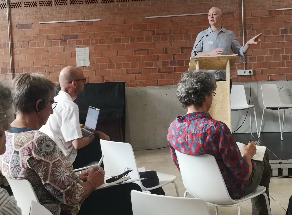 Jim Hudson sharing findings from <a href="/NIHRSSCR/">NIHR School for Social Care Research</a> funded #housingCHIC project at today's international exchange in Barcelona on Collaborative Housing and Innovative Practice in Care. Great to be here with older #cohousing residents, academics &amp; practitioners. #cooproducing &amp; #colearning
