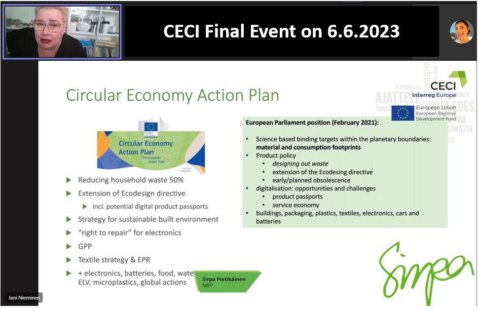 One of our esteemed speakers, <a href="/spietikainen/">Sirpa Pietikäinen🇫🇮🇪🇺</a> gave an insightful presentation on #circulareconomy in Europe and Finland. Thank you for an inspiring speech at the <a href="/EuropeCECI/">CECI Interreg Europe project</a> final event! <a href="/interregeurope/">Interreg Europe</a> <a href="/LABfinland/">LABfinland</a> <a href="/PHliitto/">Päijät-Hämeen liitto</a>